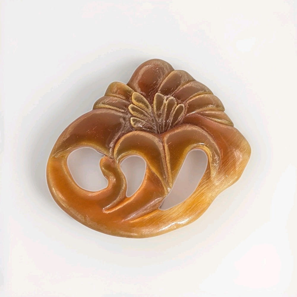 Hand Carved Art Nouveau Flower Genuine Baltic Amber Piece Pendant Antique